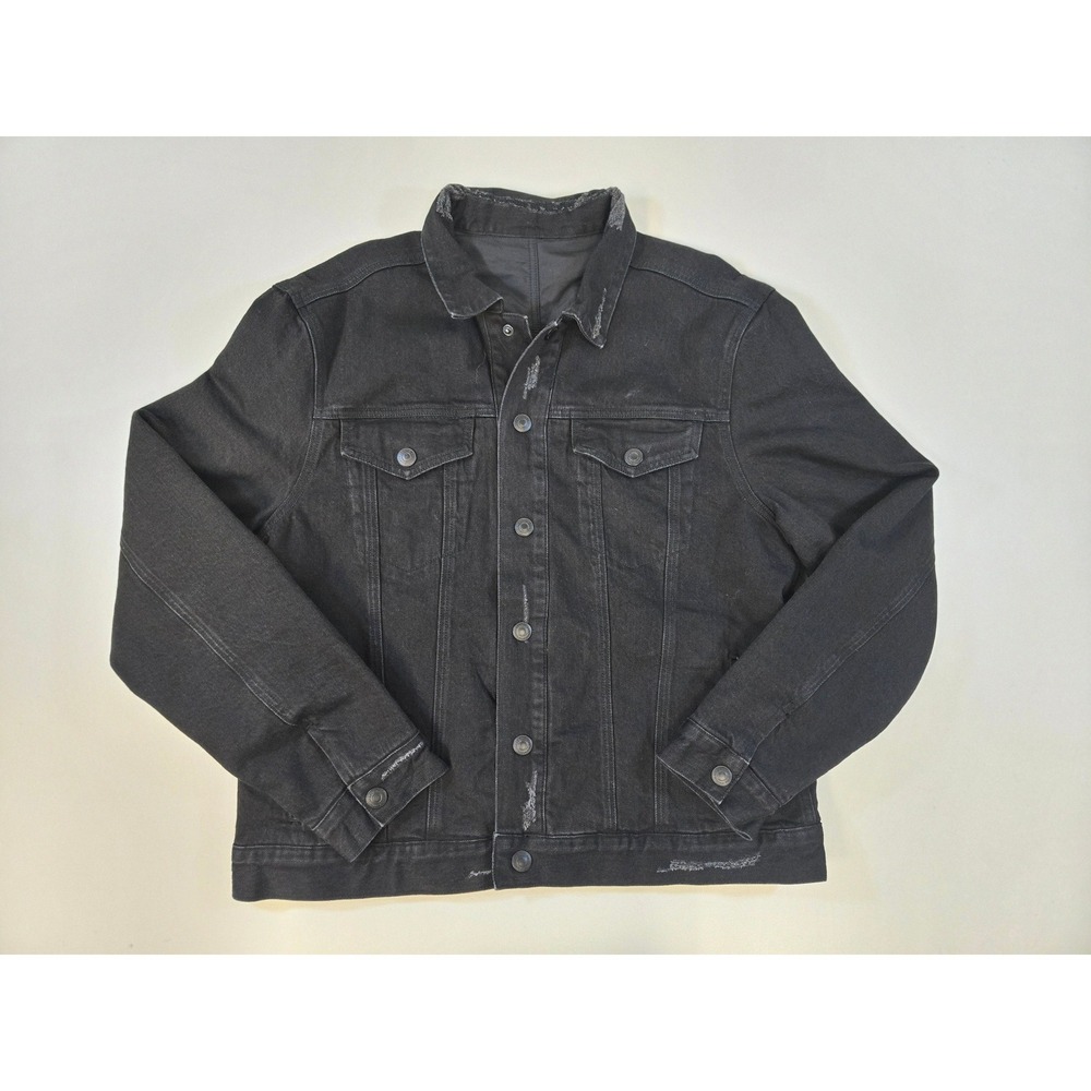 AllSaints Brind Reversible Denim Jacket Mens Large Black Distressed Trucker